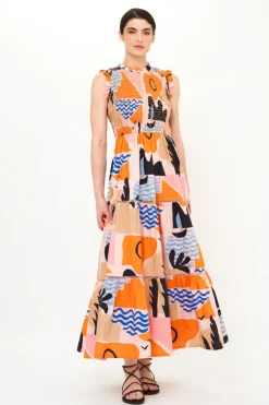 Sleeveless Smocked Maxi- Riviera Orange