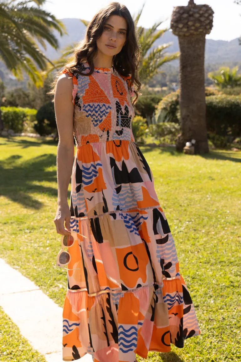 Sleeveless Smocked Maxi- Riviera Orange