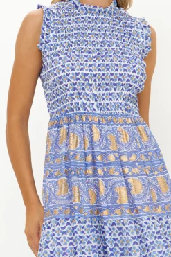 Sleeveless Smocked Maxi- Veranda Blue
