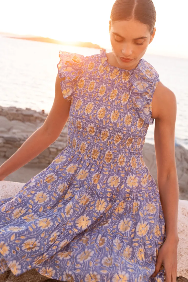 Smocked Flirty Short- Mughal Blue