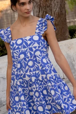 Smocked Square Neck Mini- Eclipse Blue