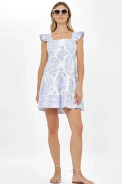 Smocked Square Neck Mini- Amadora Blue