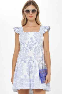 Smocked Square Neck Mini- Amadora Blue