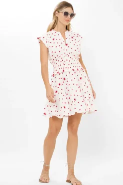 Smocked Waist Roll Sleeve- Ellsworth Red