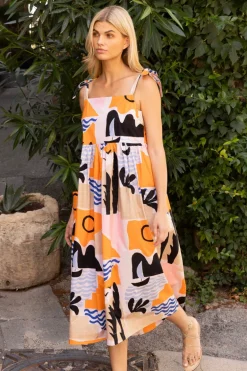 Tie Strap Pocket Midi- Riviera Orange