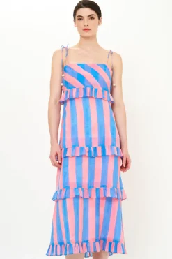 Tie Strap Ruffle Midi- Cabana Pink