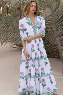 V-Neck Cuffed Maxi- Bloom Lilac