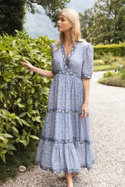 V-Neck Cuffed Maxi- Budapest Blue