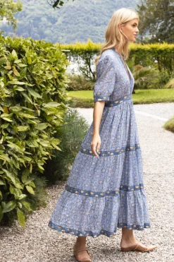 V-Neck Cuffed Maxi- Budapest Blue