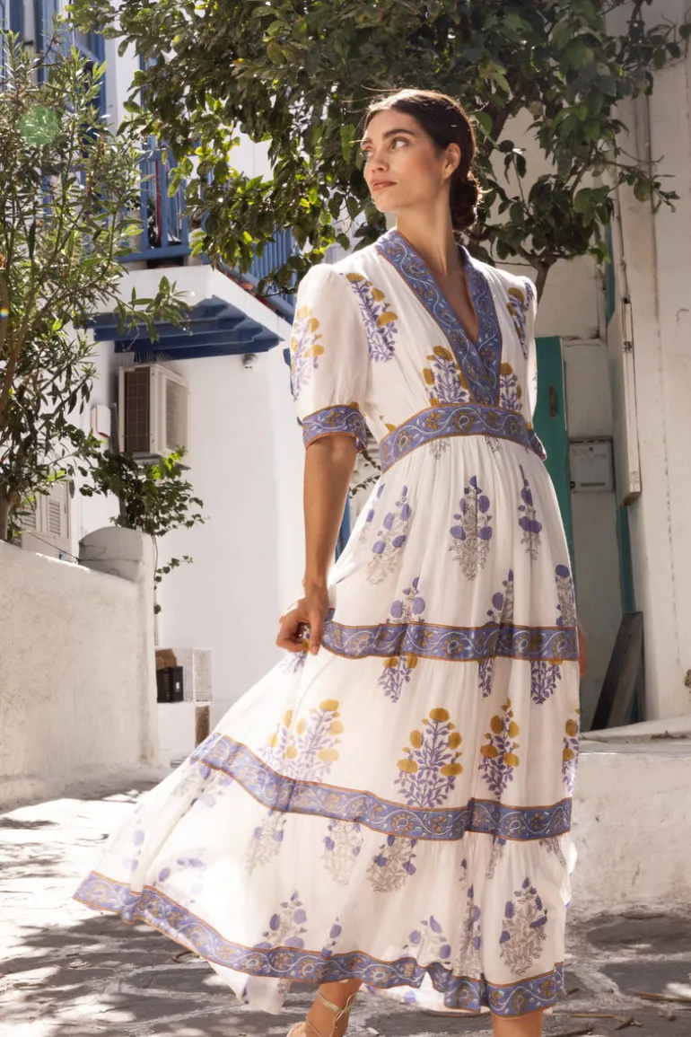 V-Neck Cuffed Maxi- Napa Blue