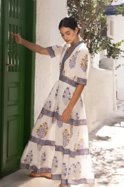 V-Neck Cuffed Maxi- Napa Blue