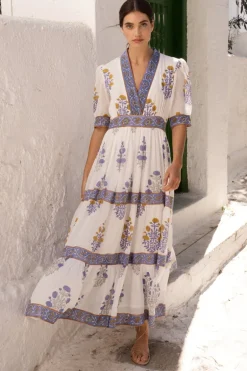 V-Neck Cuffed Maxi- Napa Blue