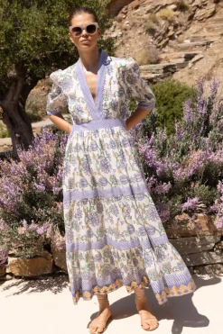 V-Neck Cuffed Maxi- Presidio Blue