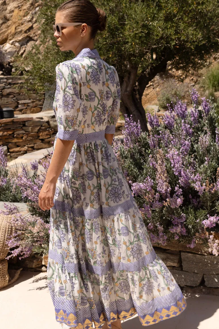 V-Neck Cuffed Maxi- Presidio Blue