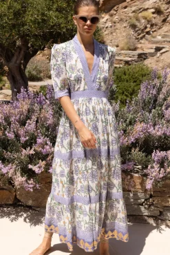 V-Neck Cuffed Maxi- Presidio Blue