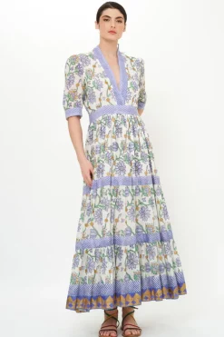 V-Neck Cuffed Maxi- Presidio Blue