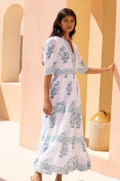 V-Neck Cuffed Maxi- Salvia Green