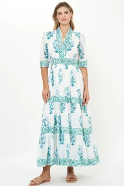 V-Neck Cuffed Maxi- Salvia Green