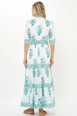 V-Neck Cuffed Maxi- Salvia Green