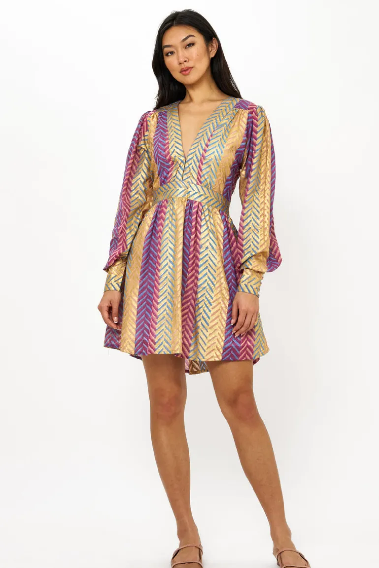 V-Neck Mini Dress- Torino Blue