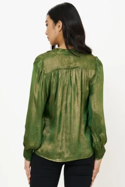 V-Neck Pintuck Blouse- Cairo Green
